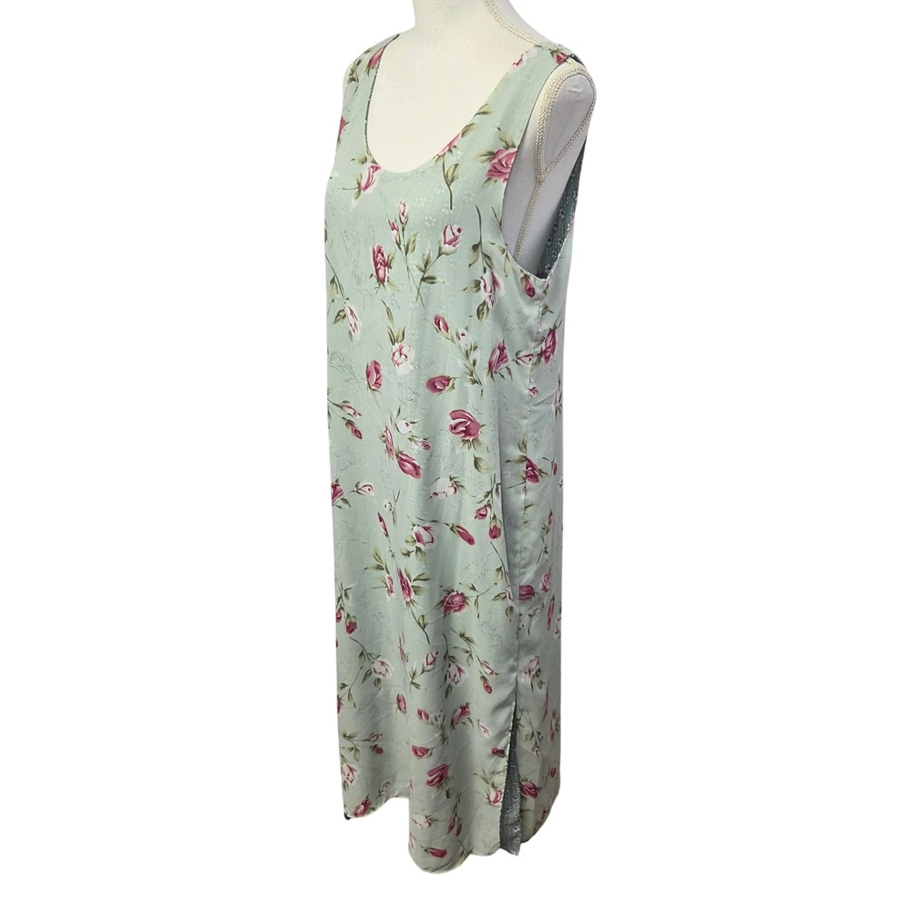 Reversible Dress Spring Floral Green Womens Large Sleeveless Maxi Side Slit